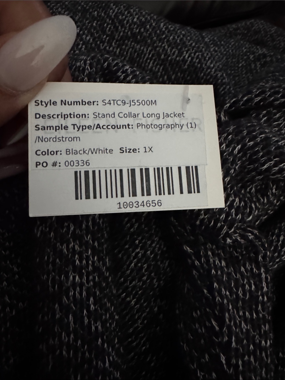 Eileen Fisher Stand Collar Black white tweed Button-Front coat cardigan jacket - Picture 6 of 7